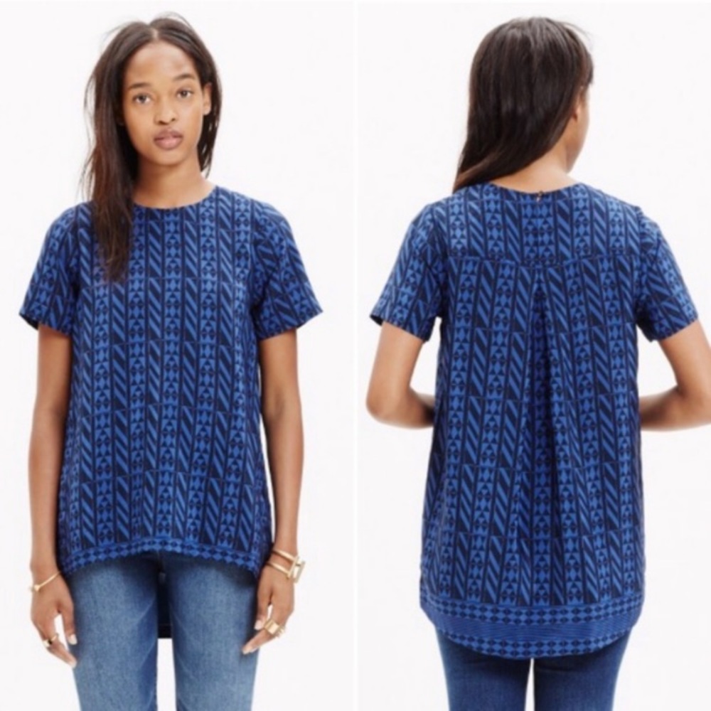 Madewell Silk Tailored Tee in Geometric Stripe Size M